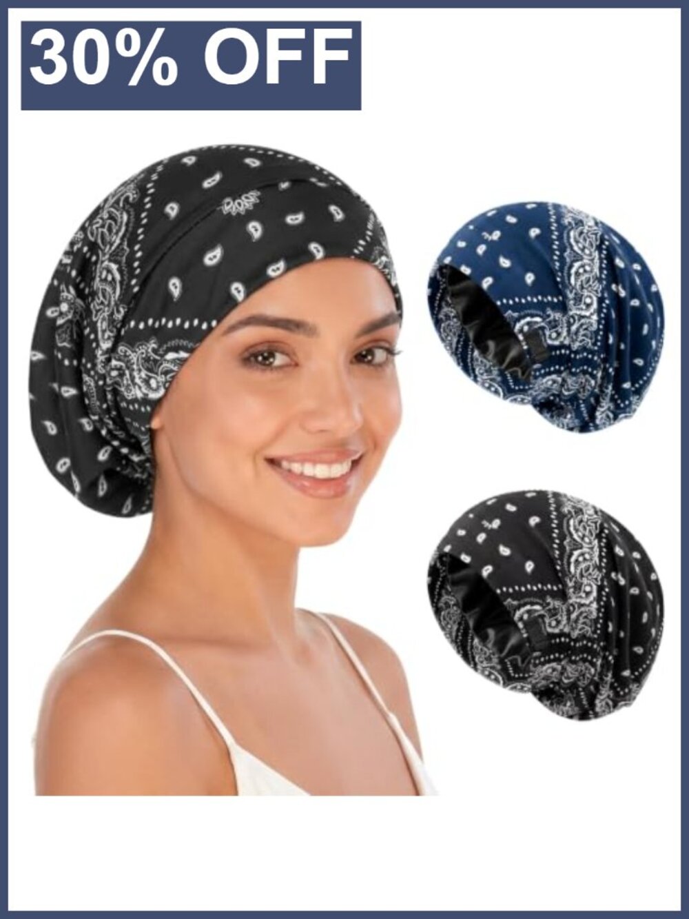 Satin Lined Hair Bonnet for Sleeping Adjustable Sleep Cap for Women Men